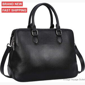 Genuine Leather Tote Bag with Crossbody Strap, Multi-Compartment Work Purse